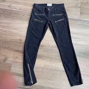 Current/Elliott Black Corduroy The Multi Zip Stilleto Ankle Pants 25/0